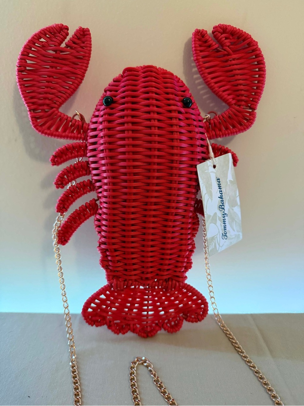 Tommy Bahama Red Woven Lobster Crossbody Purse with Gold Chain